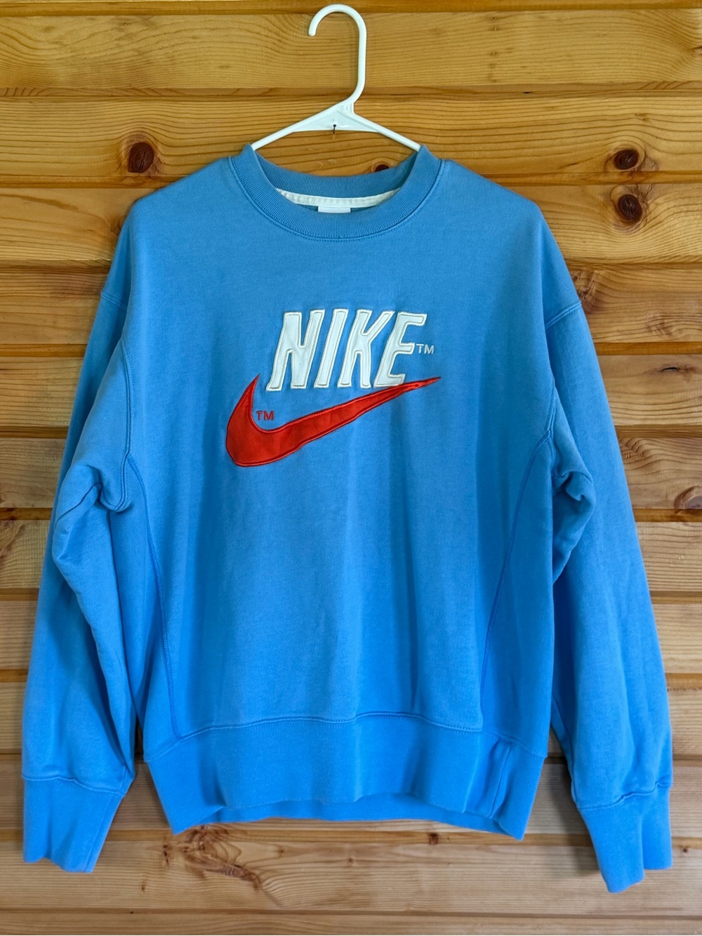 Nike Light Blue Crewneck Sweatshirt with Red Swoosh